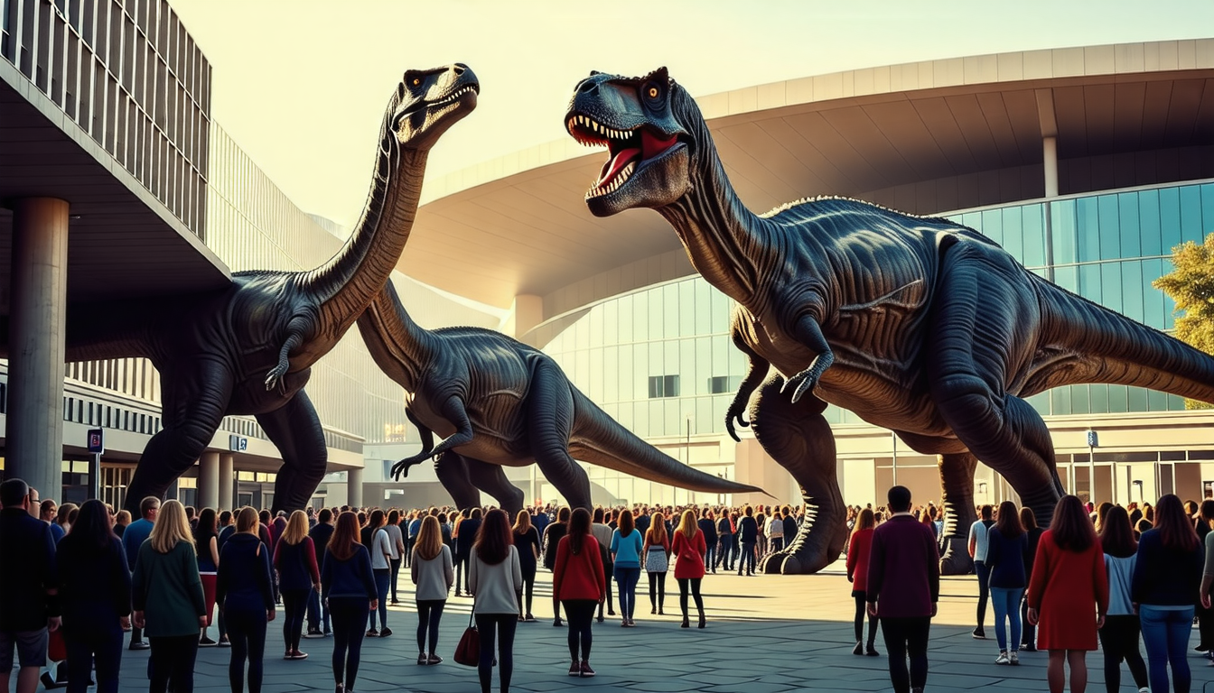 plongez dans une aventure inédite à lyon, au centre confluence, où vous pourrez faire face à des dinosaures géants ! ne manquez pas cette expérience immersive qui vous transportera à l'époque des reptiles préhistoriques.