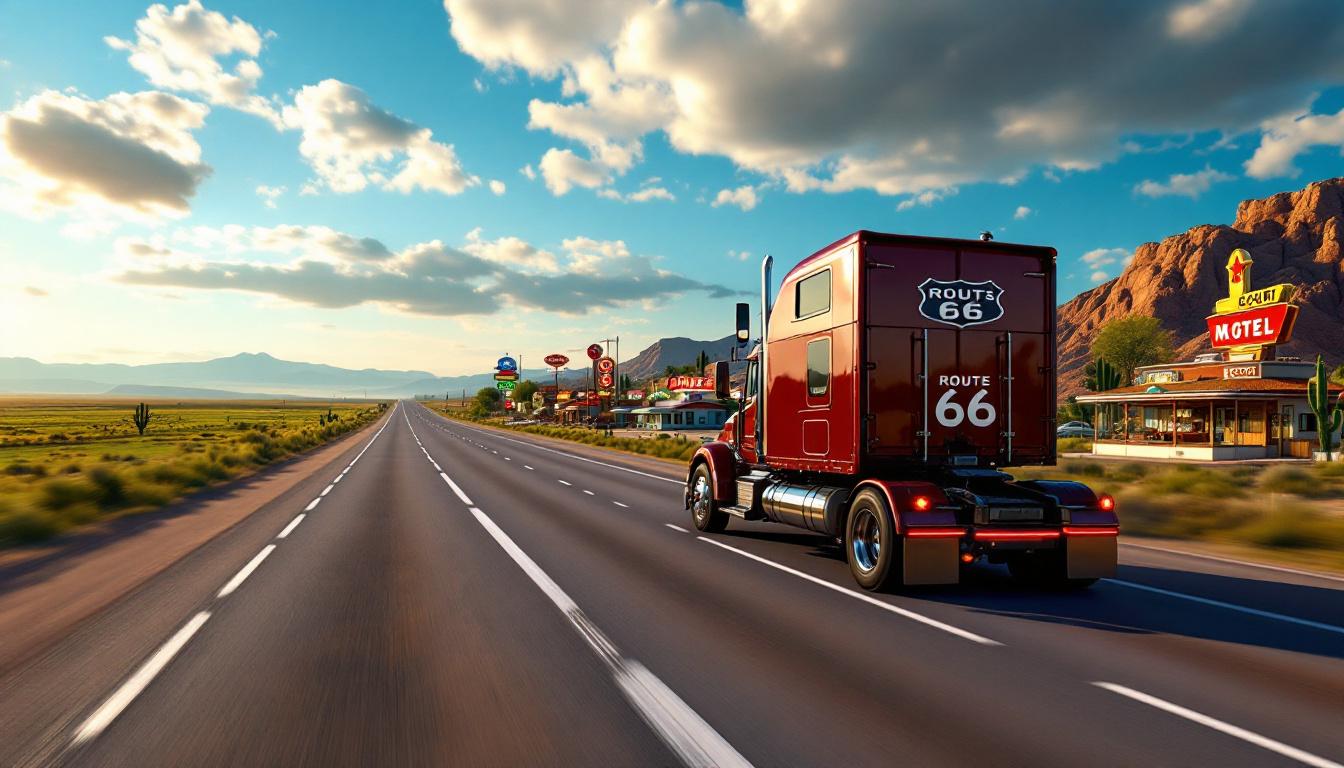 découvrez l'authenticité de la célèbre route 66 en conduisant un impressionnant camion dans le dlc missouri d'american truck simulator. plongez dans une aventure inoubliable à travers des paysages emblématiques et une atmosphère routière unique.