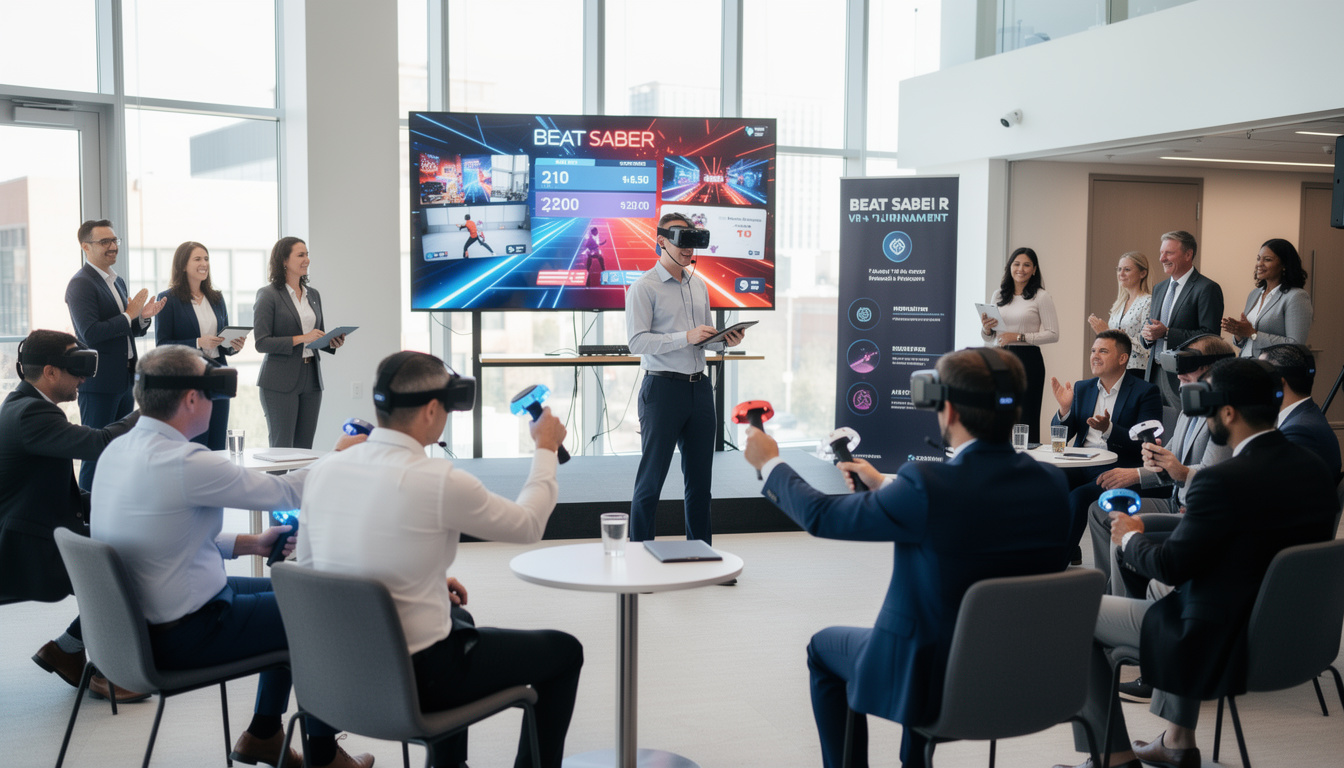 organisez un tournoi beat saber en entreprise et profitez d'une animation rythmique captivante qui fédère toutes les générations pour un moment de partage et de convivialité unique.